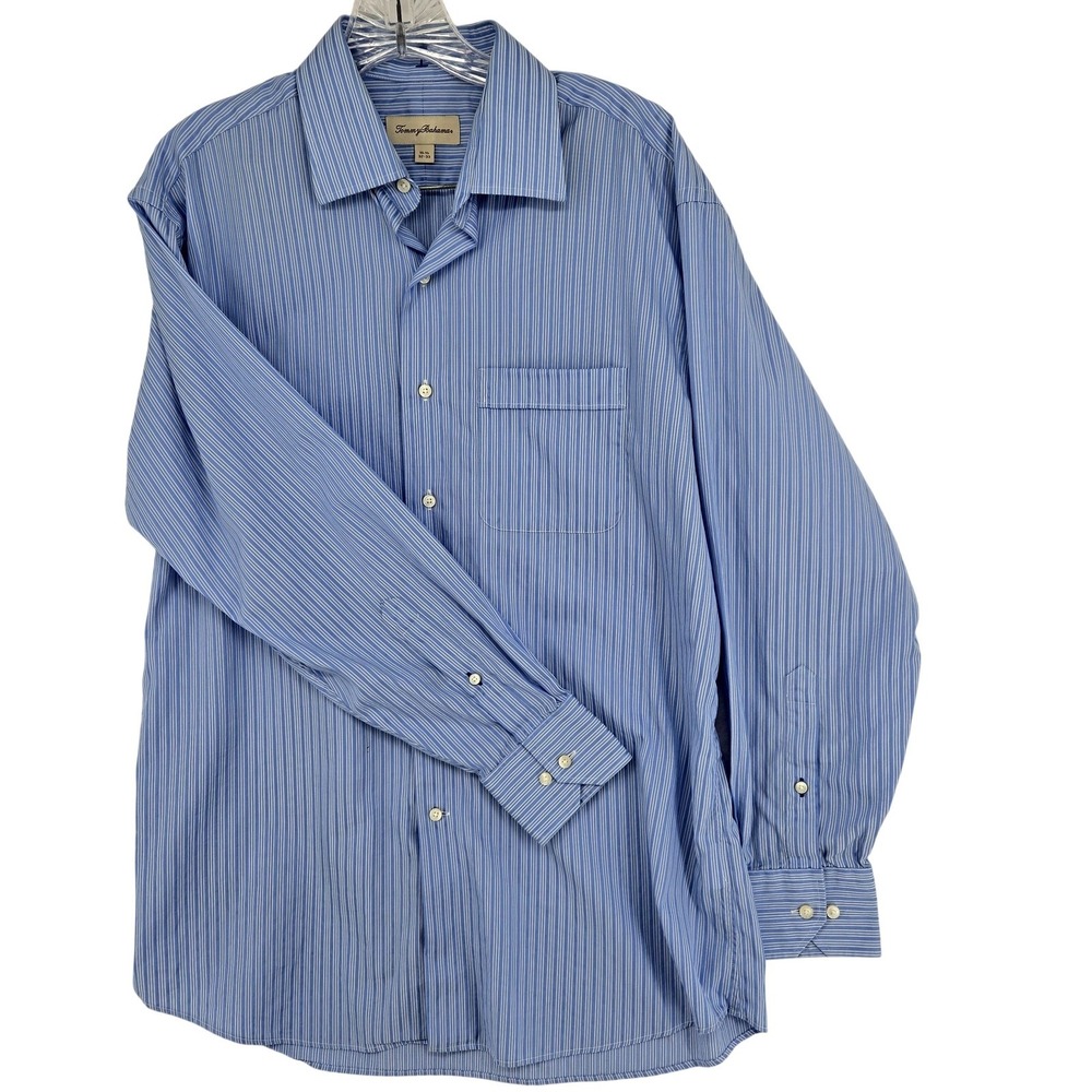 Tommy Bahama Shirt Mens 15 1/2 32-33 Blue Striped Button Up Long Sleeve Cotton